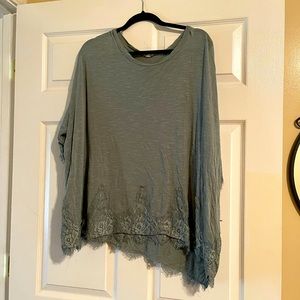 light green, lace accent shirt